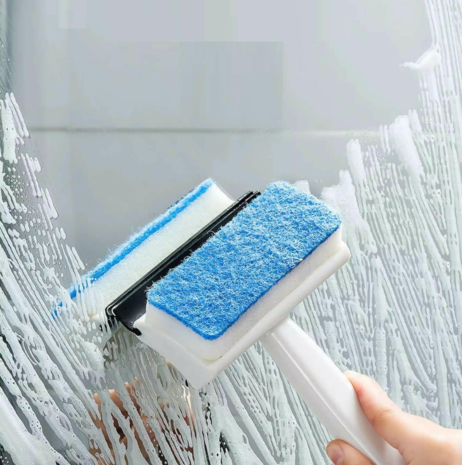 7602 2 in 1 Glass Wiper Cleaning Brush Mirror Grout Tile Cleaner Washing Pot Brush Double-Sided Glass Wipe Bathroom Wiper Window Glass Wiper 7602 2 in 1 Glass Wiper Cleaning Brush Mirror Grout Tile Cleaner Washing Pot Brush Double-Sided Glass Wipe Bathroom Wiper Window Glass Wiper